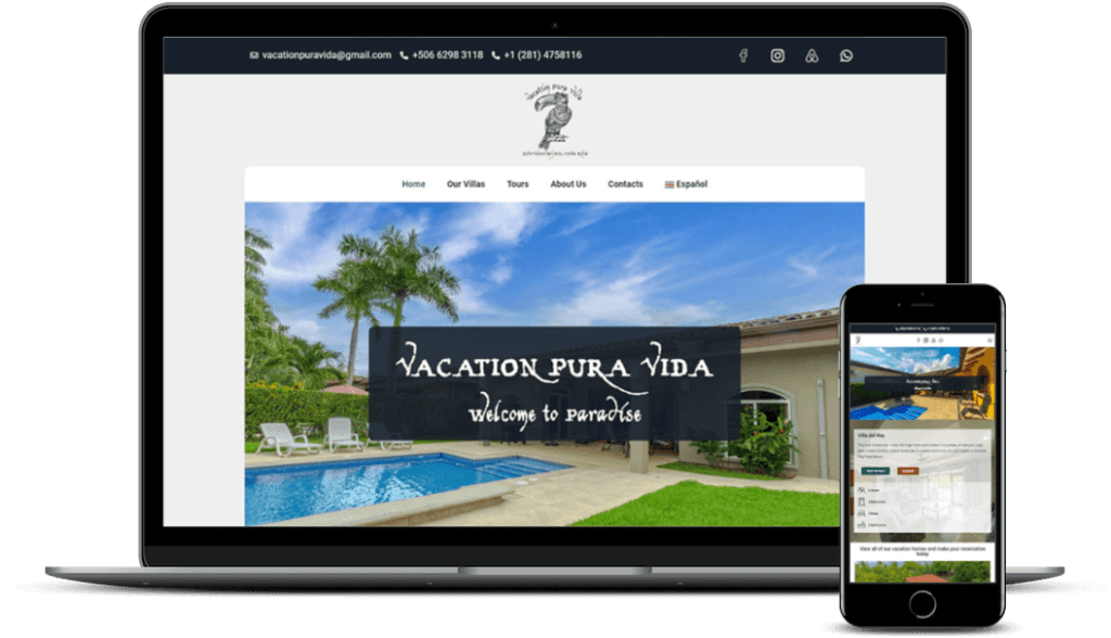Diseño de sitio web Vacation Pura Vida