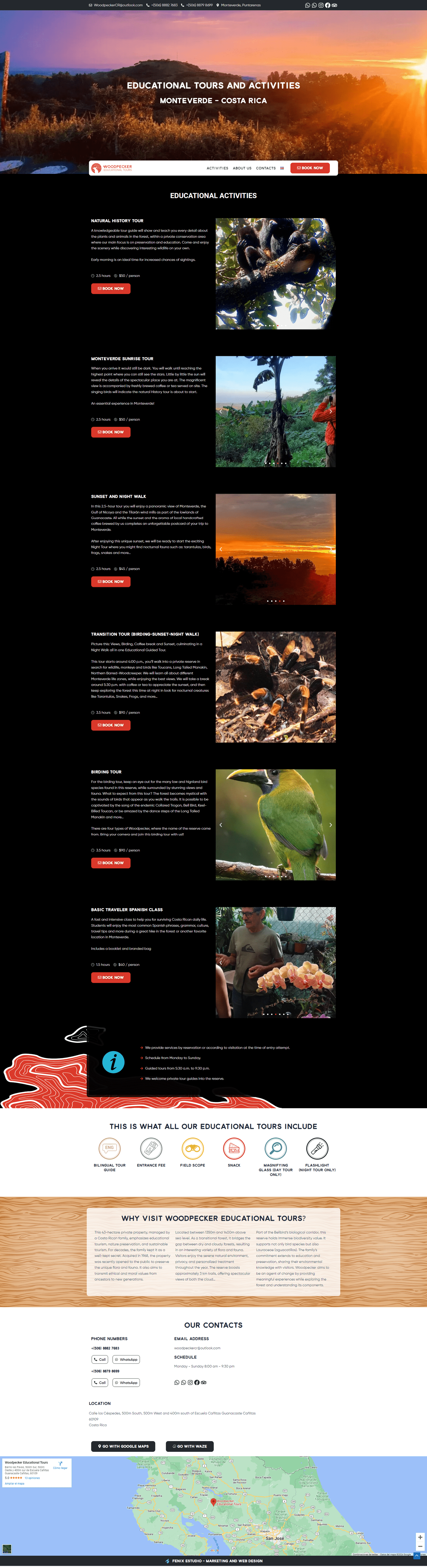 Diseño de sitio web para Woodpeckers Educational Tours en Monteverde